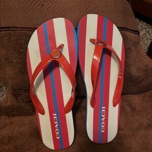 Coach Red and Blue Striped Flip Flops